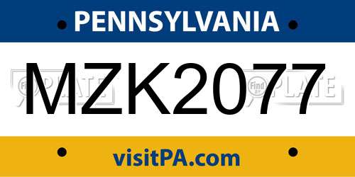 MZK2077 Pennsylvania License Plate