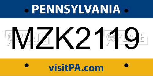 MZK2119 Pennsylvania License Plate