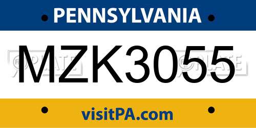 MZK3055 Pennsylvania License Plate
