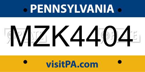 MZK4404 Pennsylvania License Plate