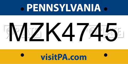 MZK4745 Pennsylvania License Plate