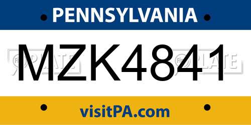 MZK4841 Pennsylvania License Plate