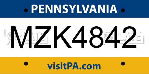 MZK4842 Pennsylvania License Plate