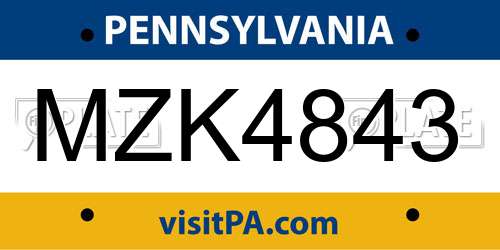 MZK4843 Pennsylvania License Plate
