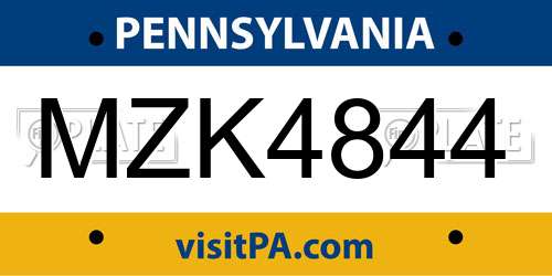 MZK4844 Pennsylvania License Plate