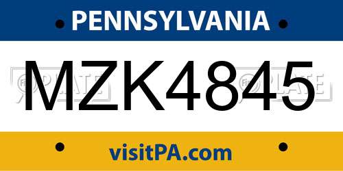 MZK4845 Pennsylvania License Plate
