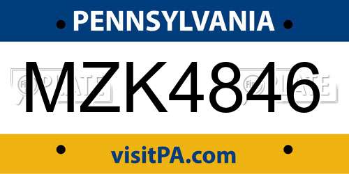 MZK4846 Pennsylvania License Plate