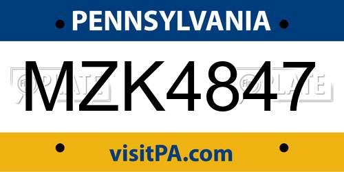 MZK4847 Pennsylvania License Plate