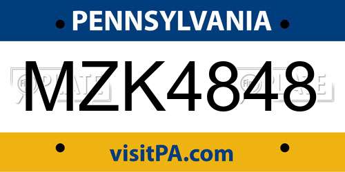 MZK4848 Pennsylvania License Plate