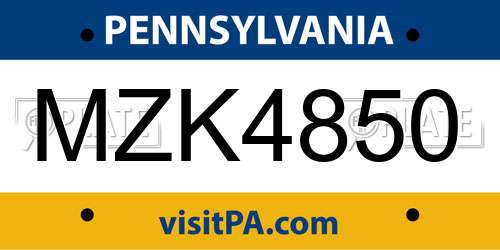 MZK4850 Pennsylvania License Plate