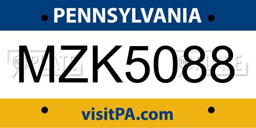 MZK5088 Pennsylvania License Plate