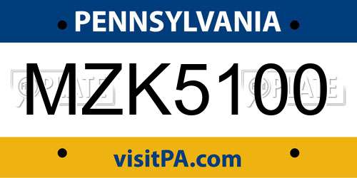 MZK5100 Pennsylvania License Plate