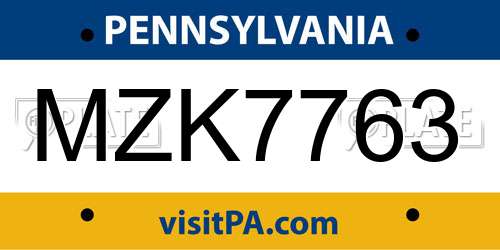 MZK7763 Pennsylvania License Plate