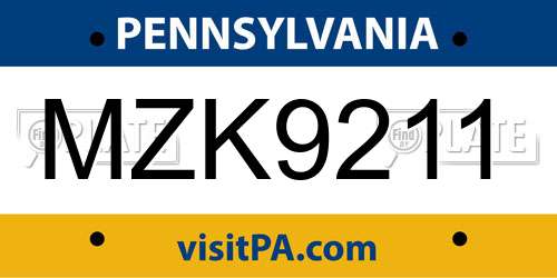 MZK9211 Pennsylvania License Plate