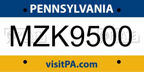 MZK9500 Pennsylvania License Plate