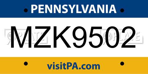MZK9502 Pennsylvania License Plate