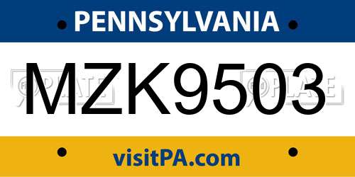MZK9503 Pennsylvania License Plate
