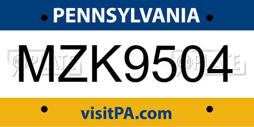 MZK9504 Pennsylvania License Plate