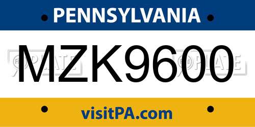 MZK9600 Pennsylvania License Plate