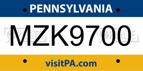 MZK9700 Pennsylvania License Plate