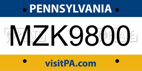 MZK9800 Pennsylvania License Plate