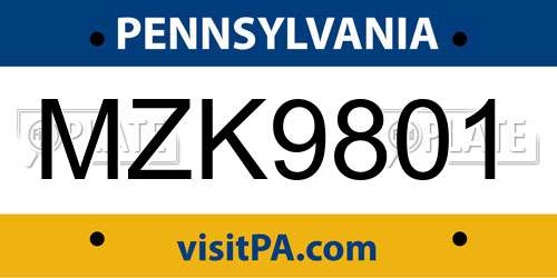 MZK9801 Pennsylvania License Plate