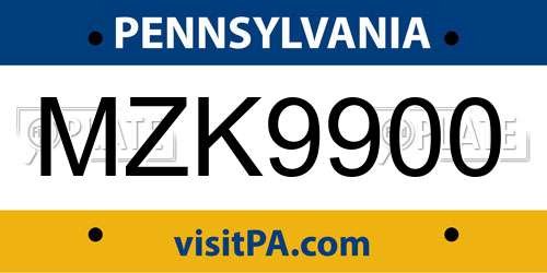 MZK9900 Pennsylvania License Plate