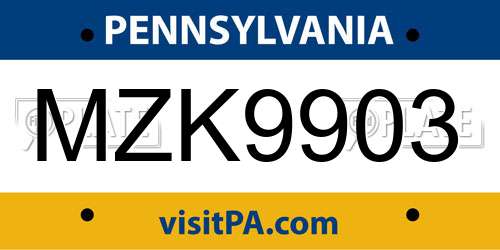 MZK9903 Pennsylvania License Plate