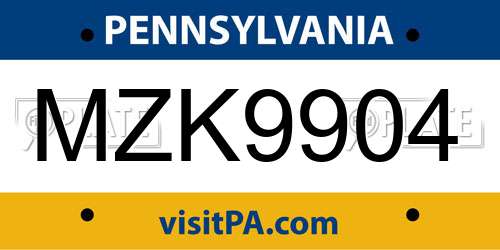 MZK9904 Pennsylvania License Plate