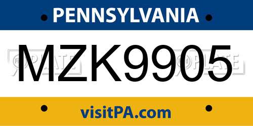MZK9905 Pennsylvania License Plate