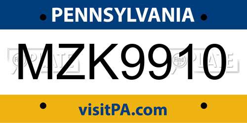 MZK9910 Pennsylvania License Plate