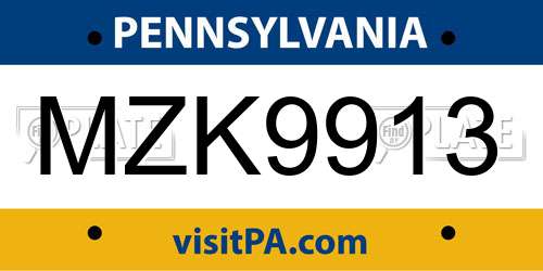 MZK9913 Pennsylvania License Plate