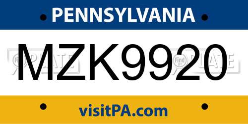 MZK9920 Pennsylvania License Plate