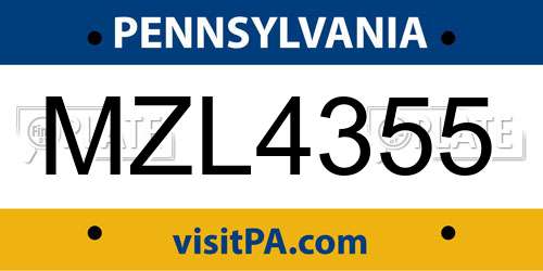 MZL4355 Pennsylvania License Plate