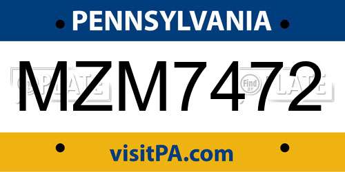 MZM7472 Pennsylvania License Plate