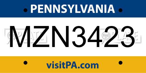 MZN3423 Pennsylvania License Plate