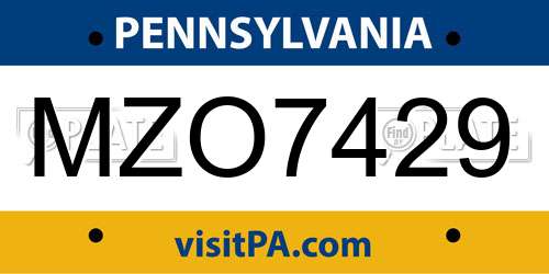 MZO7429 Pennsylvania License Plate