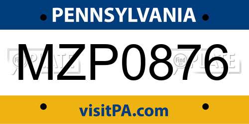 MZP0876 Pennsylvania License Plate
