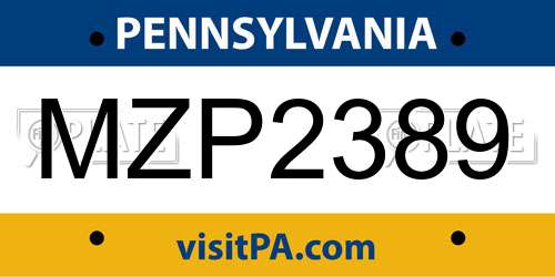 MZP2389 Pennsylvania License Plate