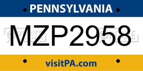 MZP2958 Pennsylvania License Plate
