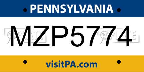 MZP5774 Pennsylvania License Plate