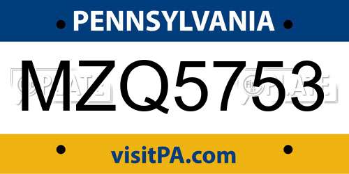 MZQ5753 Pennsylvania License Plate