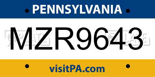 MZR9643 Pennsylvania License Plate