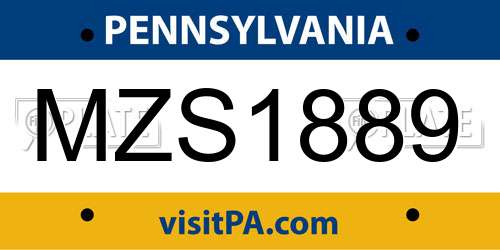 MZS1889 Pennsylvania License Plate
