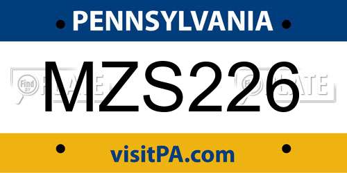 MZS226 Pennsylvania License Plate