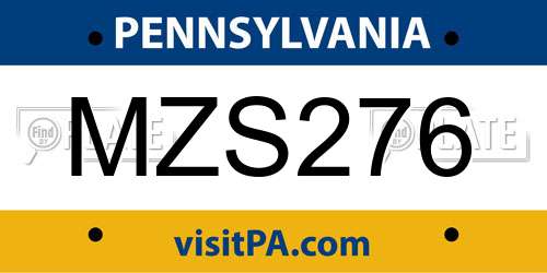 MZS276 Pennsylvania License Plate