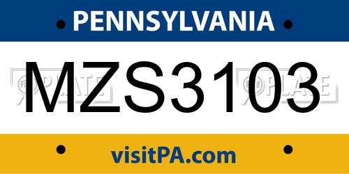 MZS3103 Pennsylvania License Plate