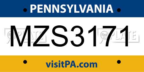 MZS3171 Pennsylvania License Plate