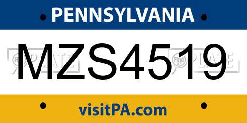 MZS4519 Pennsylvania License Plate