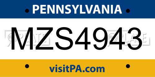 MZS4943 Pennsylvania License Plate